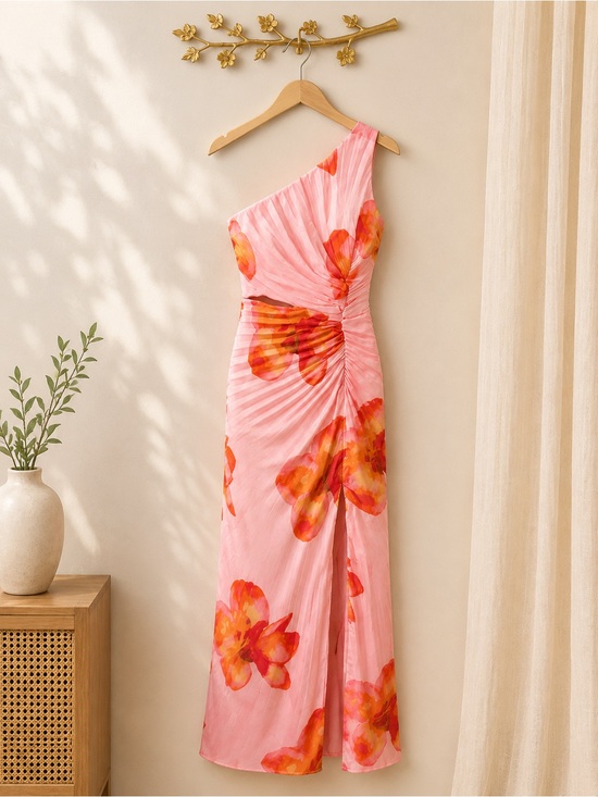 Abercrombie & Fitch Dresses & Skirts - Abercrombie & Fitch Pink One-Shoulder Floral Midi Dress